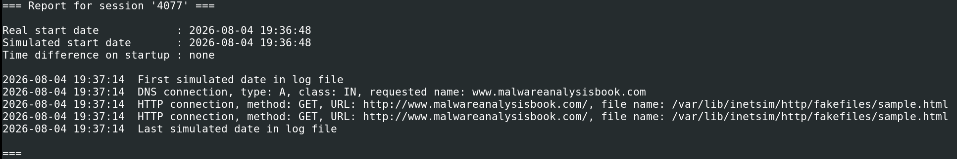 INetSim log showing two GET requests